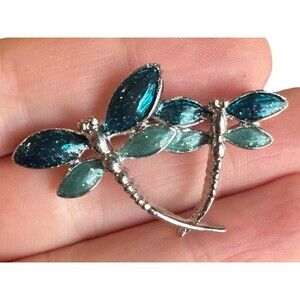 Vintage Enamel Dragonfly Pair Set of Dragonflies Pin Brooxh Silver Tone